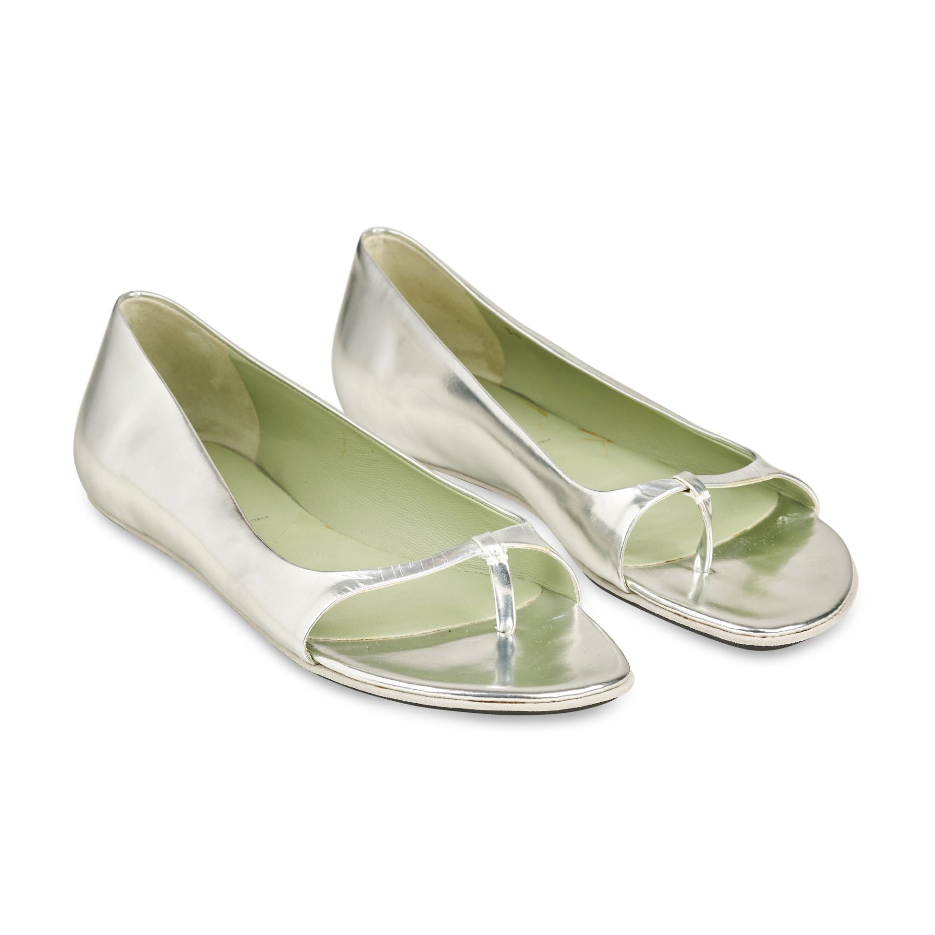 NO RESERVE PRADA SILVER OPEN-TOE FLAT SHOES