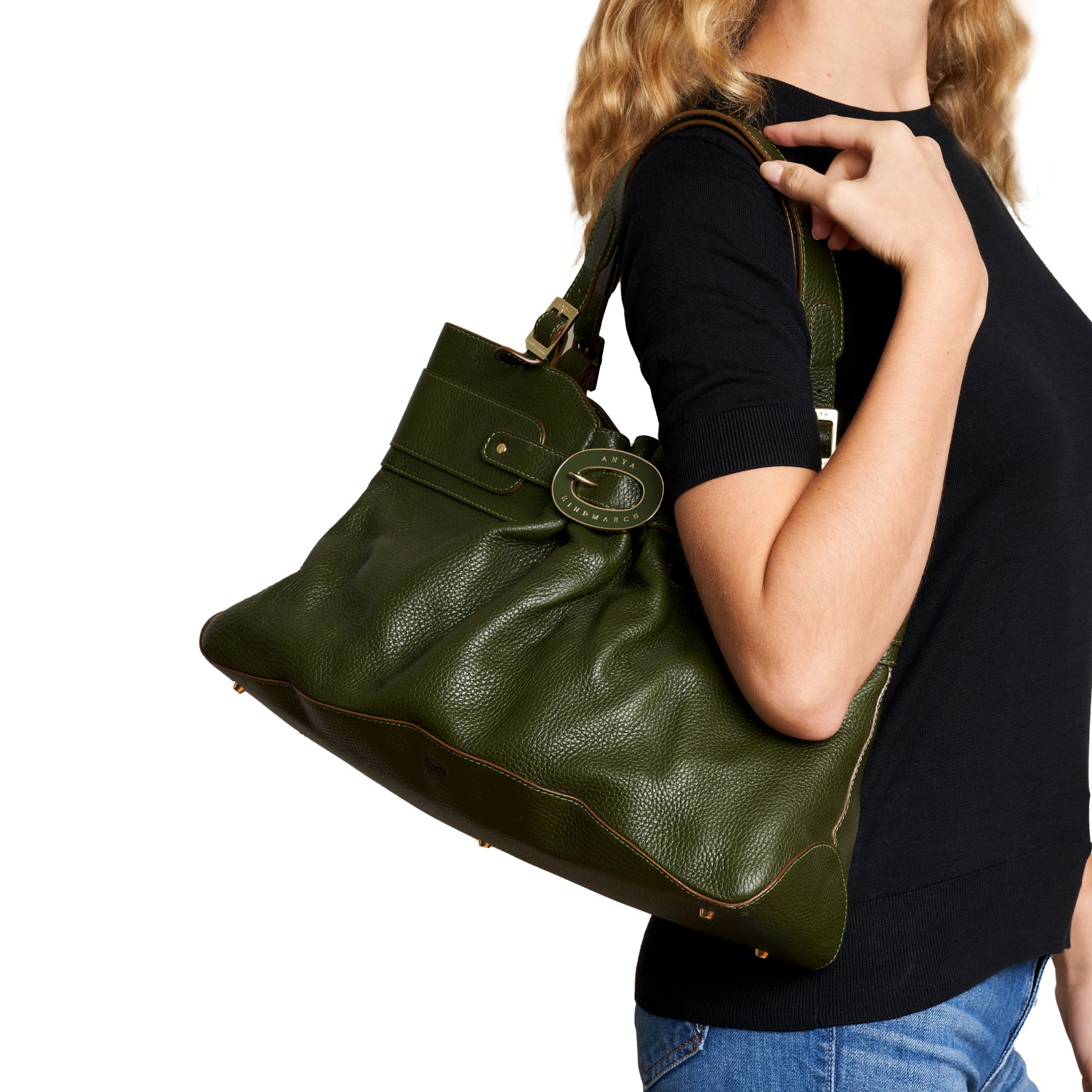 ANYA HINDMARCH FOREST GREEN LEATHER BAG - Image 3 of 3