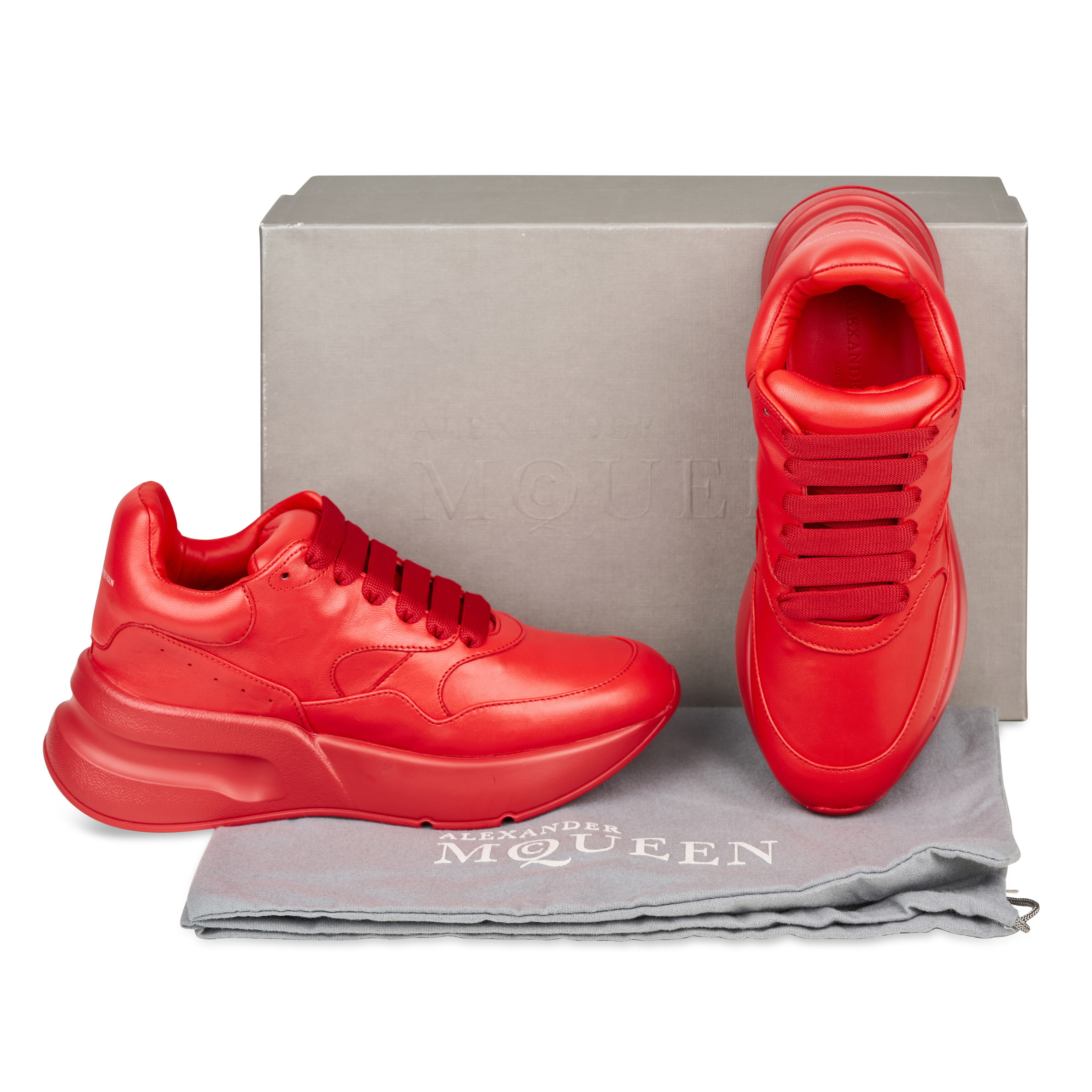 NO RESERVE ALEXANDER MCQUEEN RED LEATHER SNEAKERS - Image 2 of 2