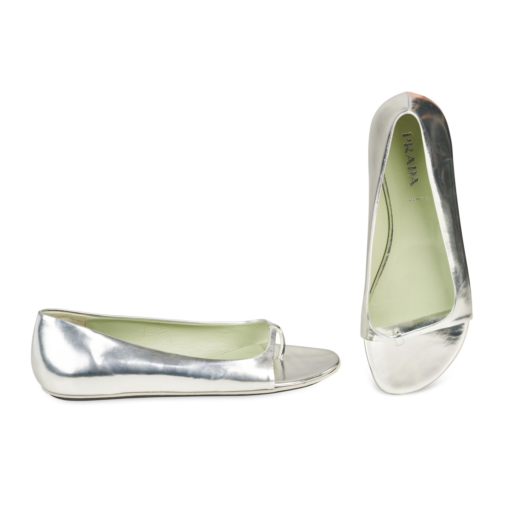 NO RESERVE PRADA SILVER OPEN-TOE FLAT SHOES - Image 2 of 2