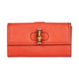 GUCCI RED LEATHER BAMBOO WALLET