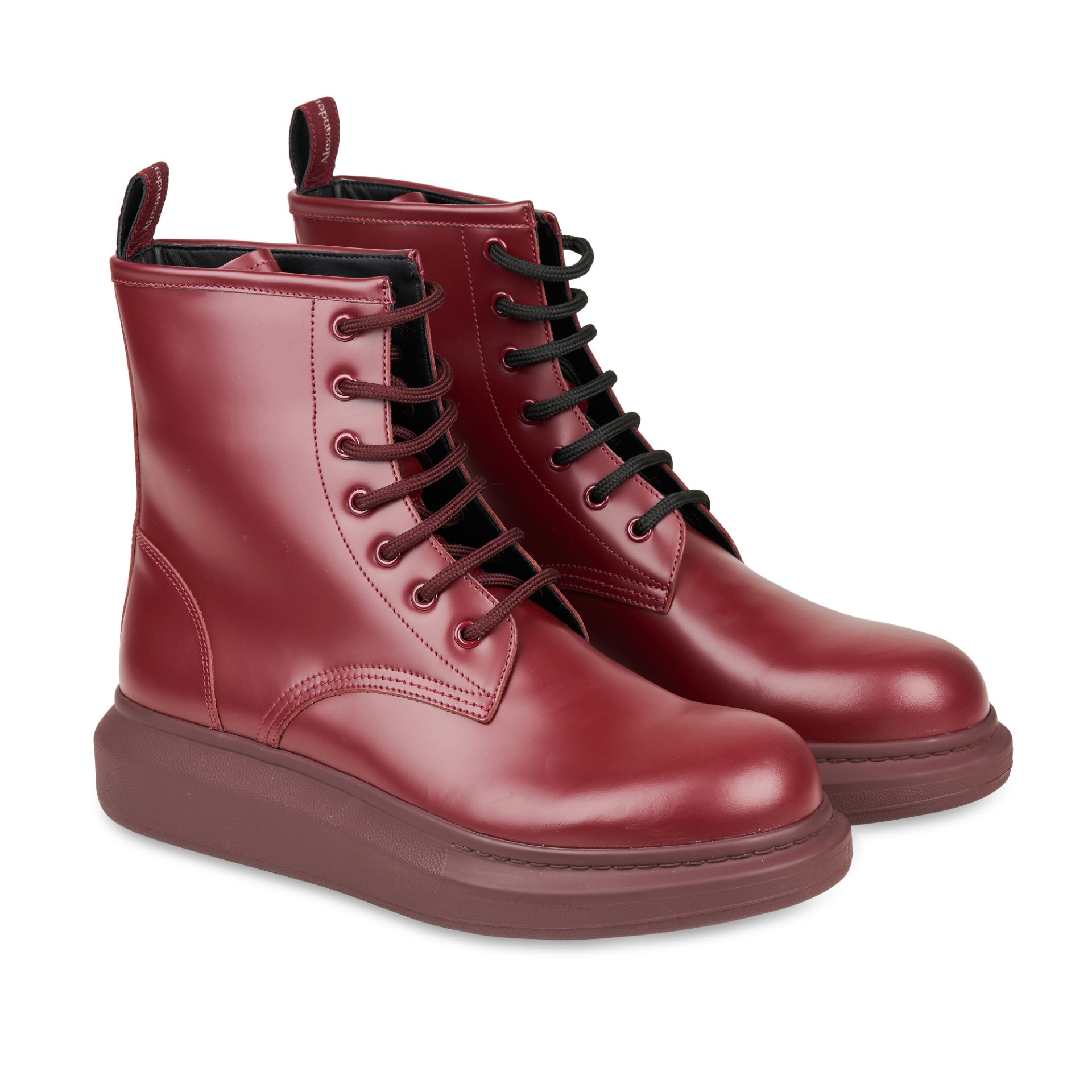 NO RESERVE ALEXANDER MCQUEEN BURGUNDY LACE-UP BOOTS