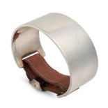 HERMÈS LEATHER AND SILVER CUFF BRACELET