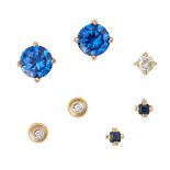 NO RESERVE - A COLLECTION OF STUD EARRINGS comprising a pair of synthetic sapphire stud earrings,...