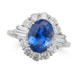 A SAPPHIRE AND DIAMOND CLUSTER RING set with an oval cut sapphire of 2.83 carats in a cluster of ...