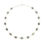 A LABRADORITE CHAIN NECKLACE the chain set with faceted labradorites, stamped 585, 46.5cm, 9.8g.