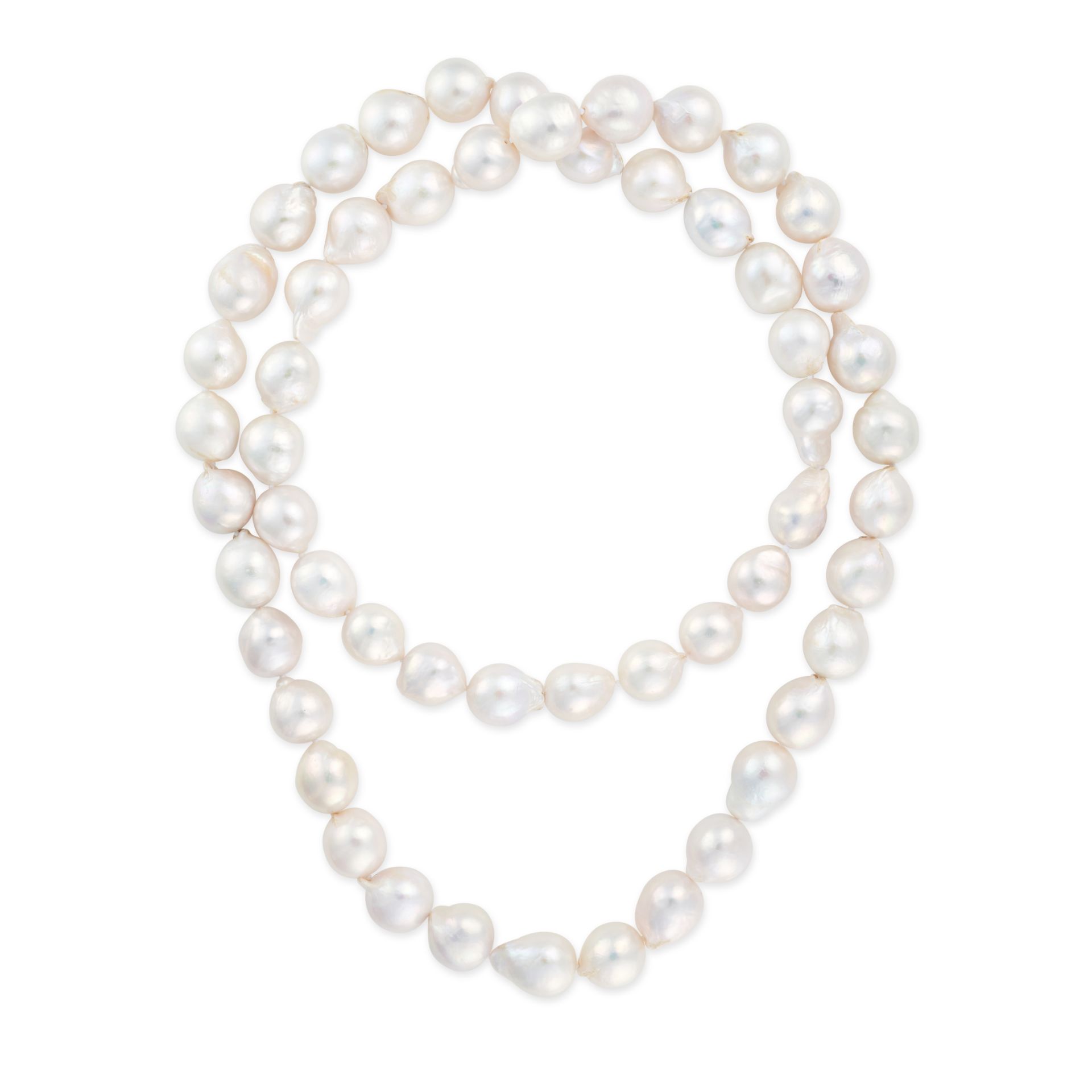 A BAROQUE PEARL SAUTOIR NECKLACE comprising a single row of baroque pearls, 80.0cm, 190.5g.