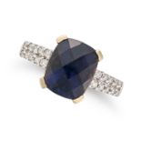 NO RESERVE - AN IOLITE AND DIAMOND DRESS RING set with a fancy cut iolite, the band set with two ...