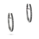 NO RESERVE - A PAIR OF BLACK DIAMOND HOOP EARRINGS each set with a row of round cut black diamond...