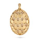 A DIAMOND LOCKET PENDANT the oval hinged pendant designed as scales set with single cut diamonds,...