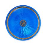 NO RESERVE - AN ANTIQUE ENAMEL AND MARCASITE COMPACT the round compact decorated with blue guillo...