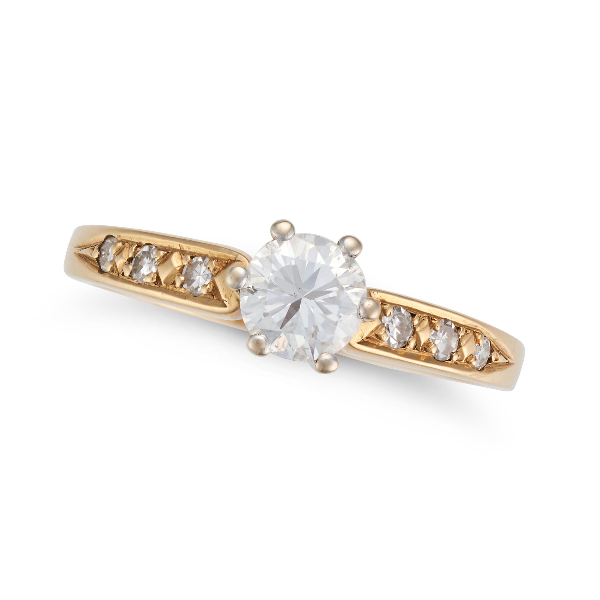 A SOLITAIRE DIAMOND RING set with a round brilliant cut diamond of approximately 0.55 carats, the...