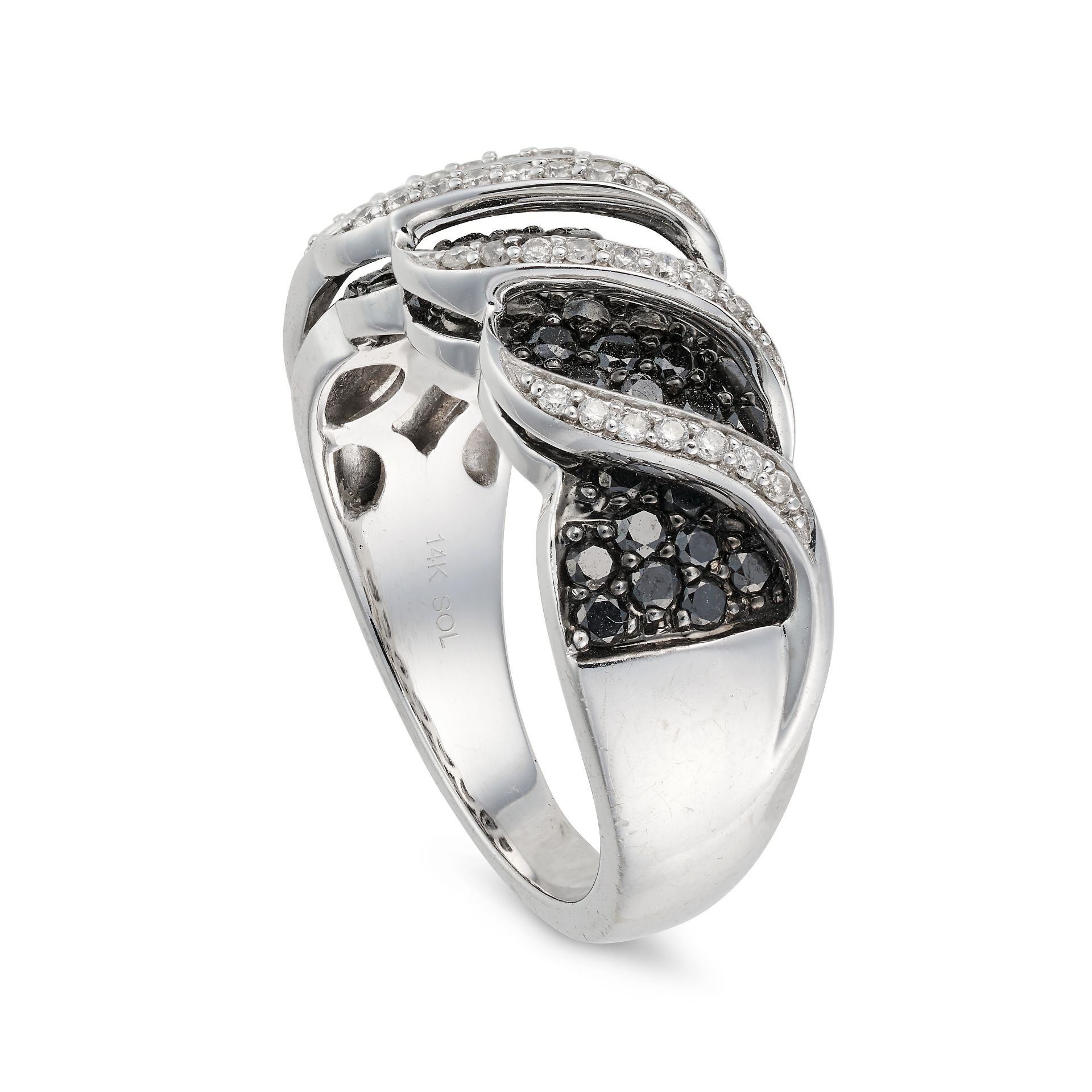 NO RESERVE - A BLACK AND WHITE DIAMOND DRESS RING pave set with round cut black diamonds accented... - Image 2 of 2