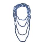 NO RESERVE - TWO LAPIS LAZULI NECKLACES one comprising a row of graduating lapis lazuli beads, no...