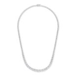 A DIAMOND LINE NECKLACE comprising a row of graduating round brilliant cut diamonds, the diamonds...