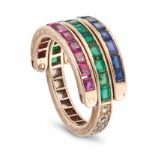 NO RESERVE - A PASTE REVERSIBLE RING the central band set to one half with a row of rectangular s...