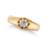 AN ANTIQUE DIAMOND BAND RING in 22ct yellow gold, set with an old cut diamond in an illusion sett...