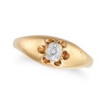 AN ANTIQUE DIAMOND BELCHER RING in high carat yellow gold, set with an old cut diamond, no assay ...