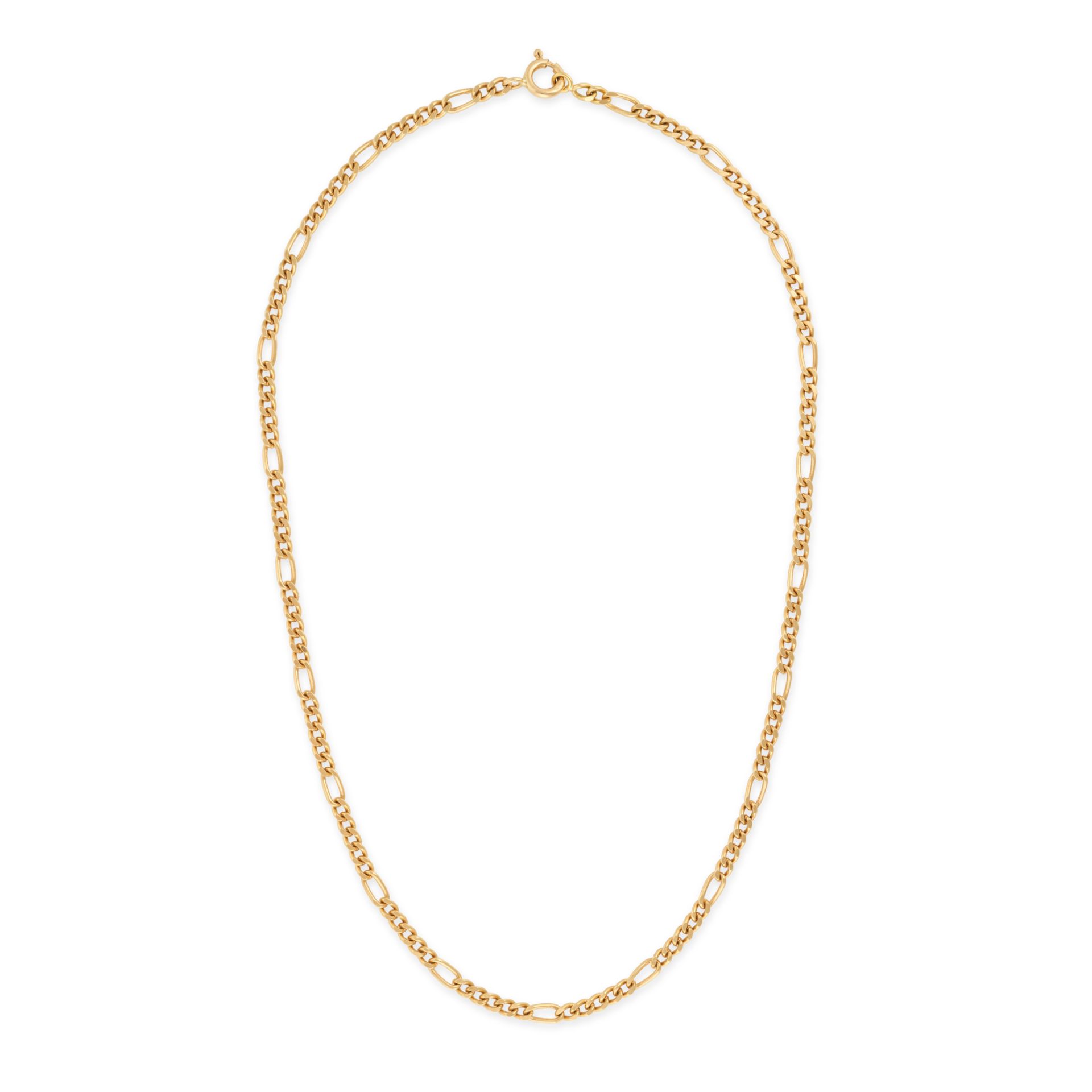 A FIGARO CHAIN NECKLACE comprising a row of figaro links, stamped 750, 46.0cm, 17.7g.
