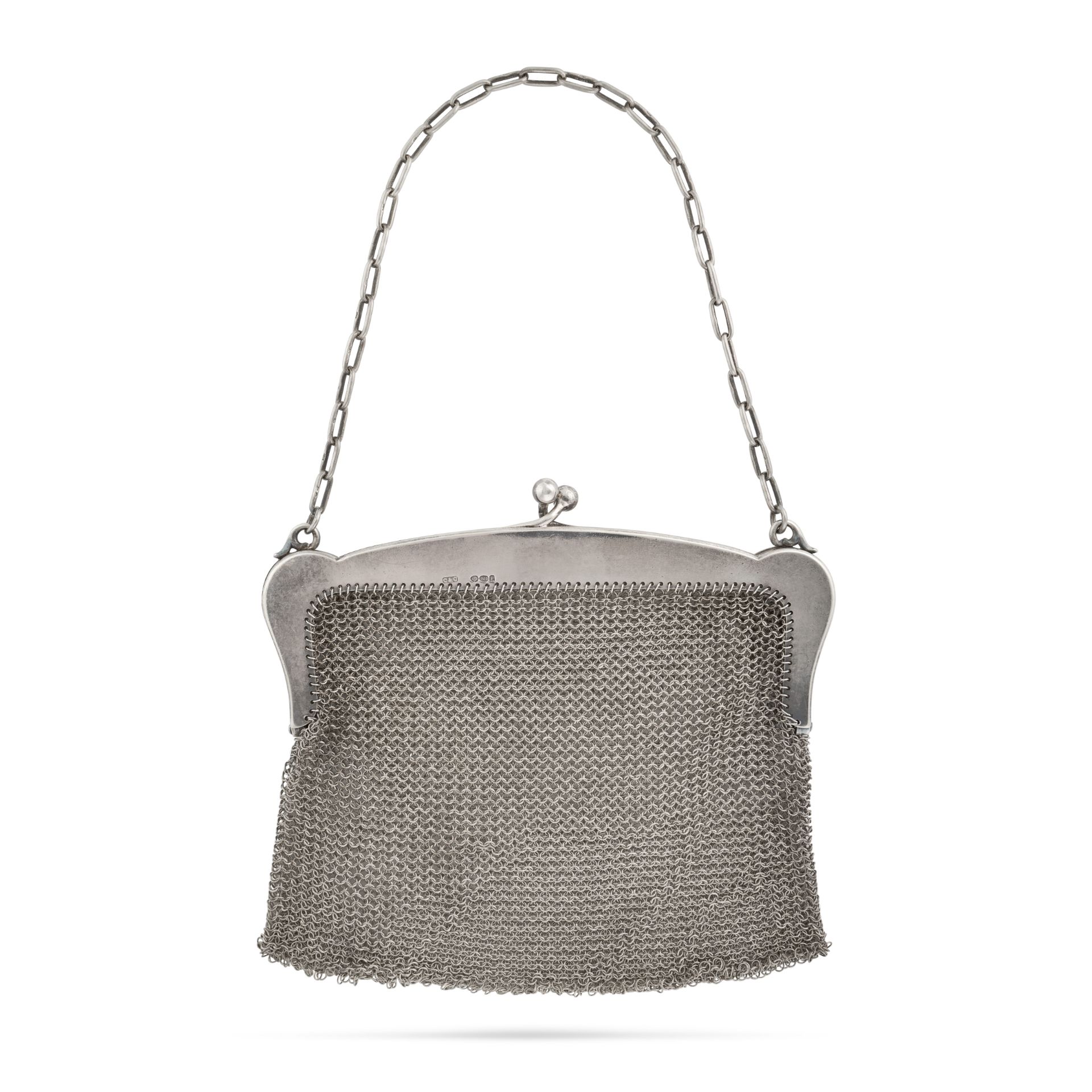 NO RESERVE - A SILVER MESH PURSE the tapering clasp suspending a mesh bag, British import marks, ...