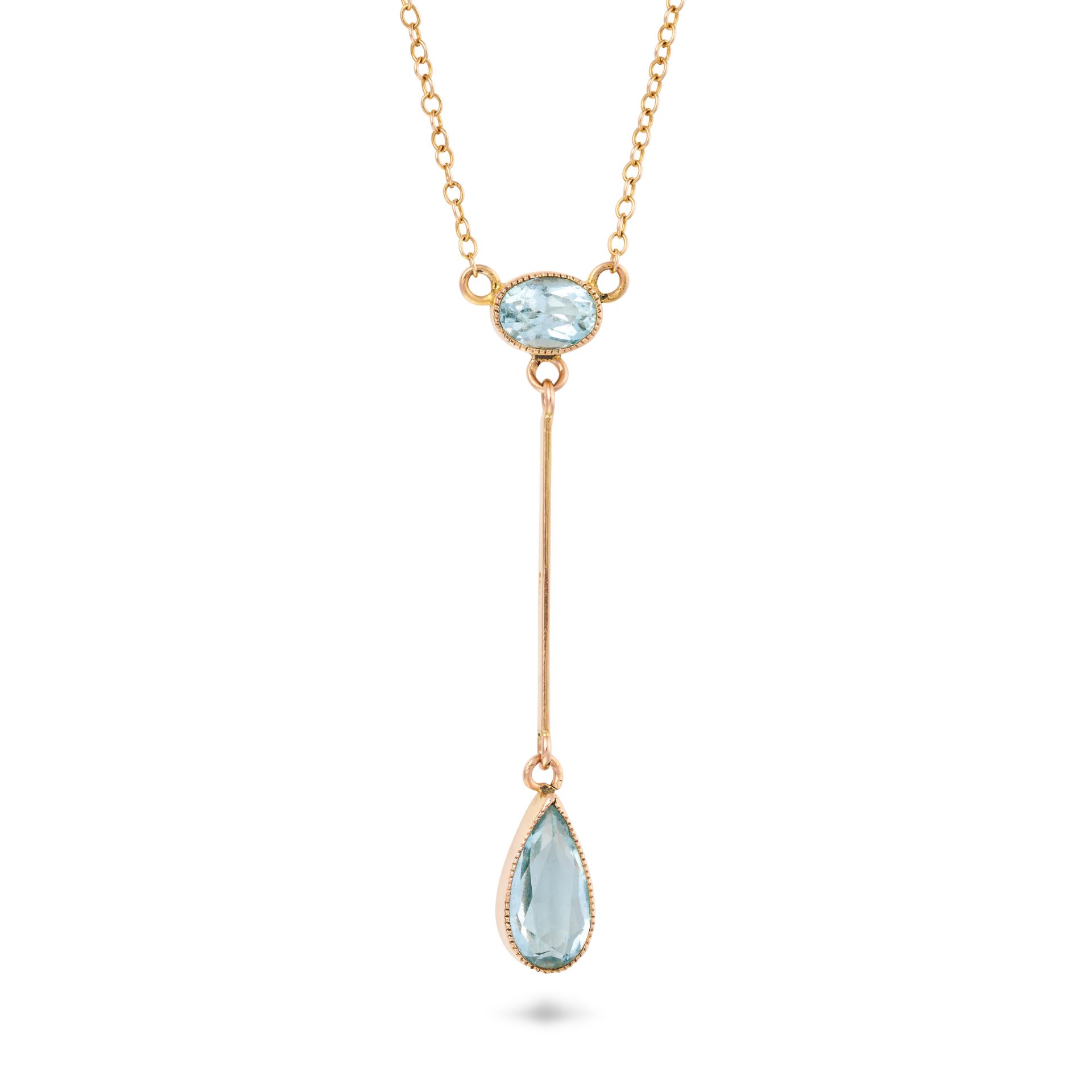 NO RESERVE - AN AQUAMARINE PENDANT NECKLACE the pendant set with an oval cut aquamarine suspendin...