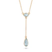 NO RESERVE - AN AQUAMARINE PENDANT NECKLACE the pendant set with an oval cut aquamarine suspendin...