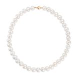 A PEARL NECKLACE comprising a single row of pearls, stamped 375, 46.0cm, 69.0g.