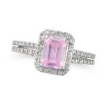 NO RESERVE - A PINK CUBIC ZIRCONIA AND DIAMOND RING in 9ct white gold, set with an octagonal step...
