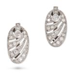 NO RESERVE - A PAIR OF DIAMOND CLIP EARRINGS each in oval form set with old and round cut diamond...