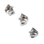 A NOVELTY DIAMOND HORSE AND HORSESHOE DRESS STUD AND PAIR OF CUFFLINKS each designed as a horse's...