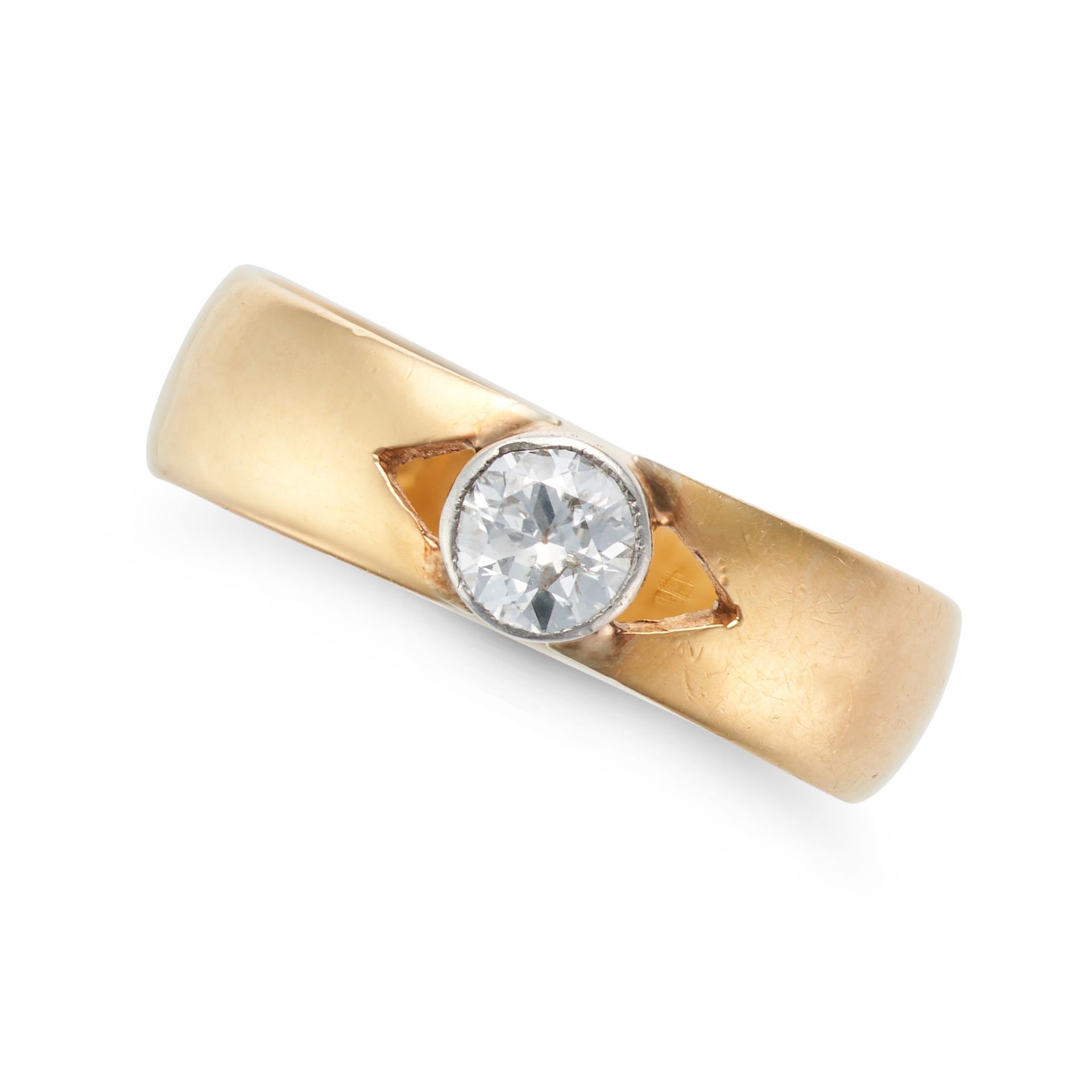 AN ANTIQUE VICTORIAN DIAMOND BAND RING in 22ct yellow gold, set with an old European cut diamond,...