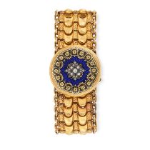 AN ANTIQUE FRENCH ENAMEL AND DIAMOND BRACELET in 18ct yellow gold, comprising a fancy link bracel...