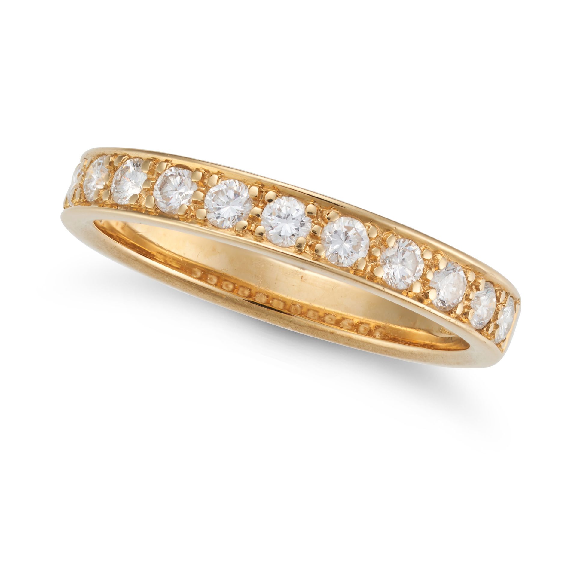 A DIAMOND HALF ETERNITY RING half set with a row of round brilliant cut diamonds, stamped 750, si...