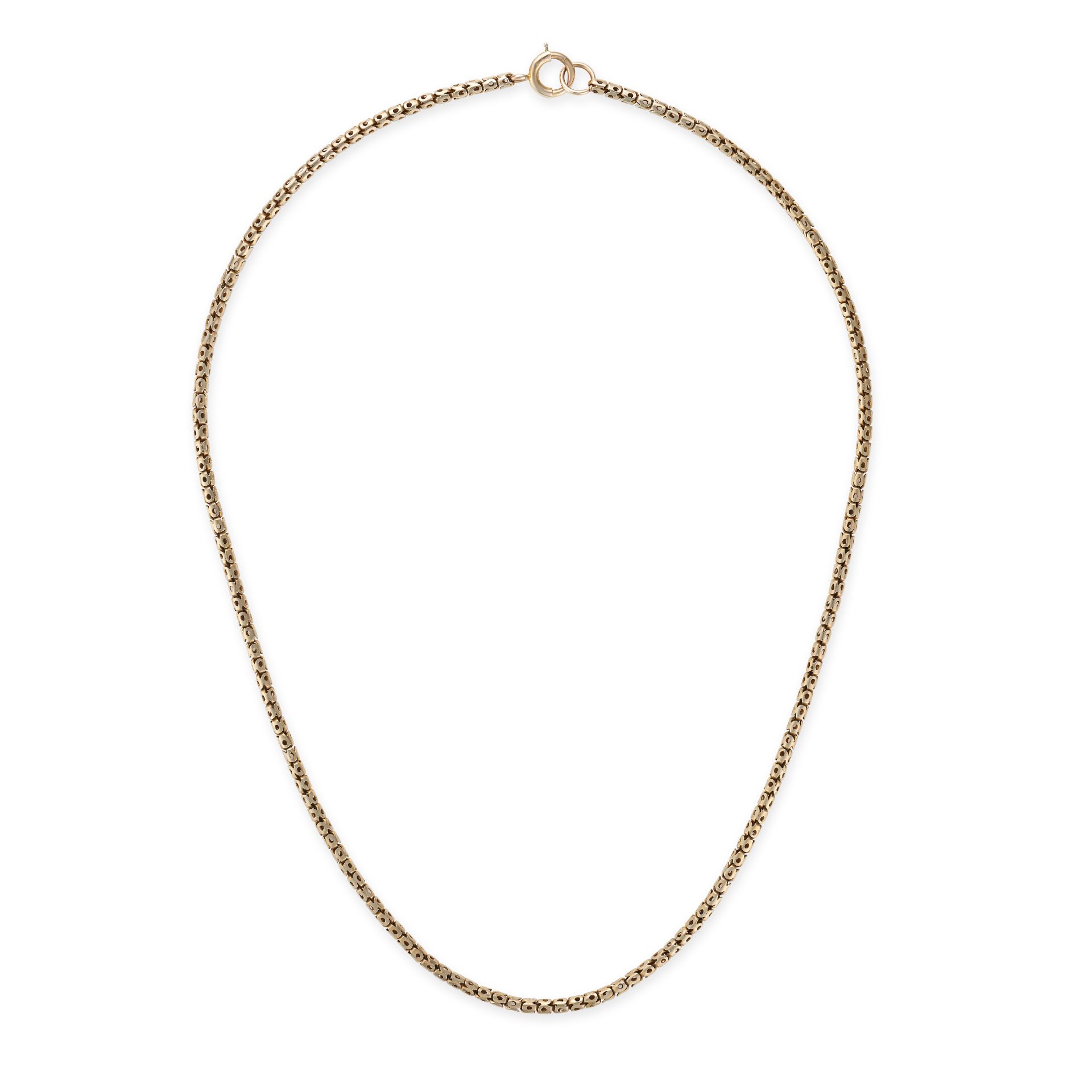 NO RESERVE - AN ANTIQUE GOLD CHAIN NECKLACE in 9ct yellow gold, of stylised tubular design, stamp...