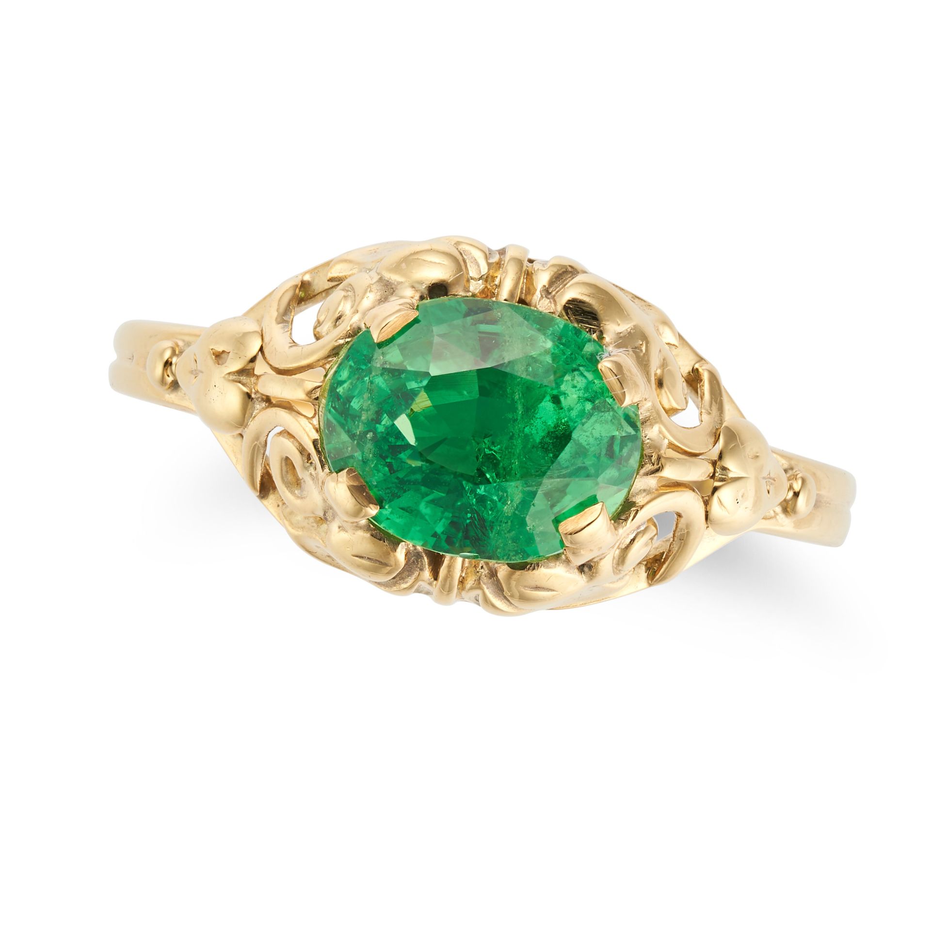 A TSAVORITE GARNET RING set with an oval cut tsavorite garnet of 1.89 carats, stamped 585, size M...