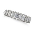 A DIAMOND HALF ETERNITY RING set with a row of baguette cut diamonds, no assay marks, size L1/2 /...