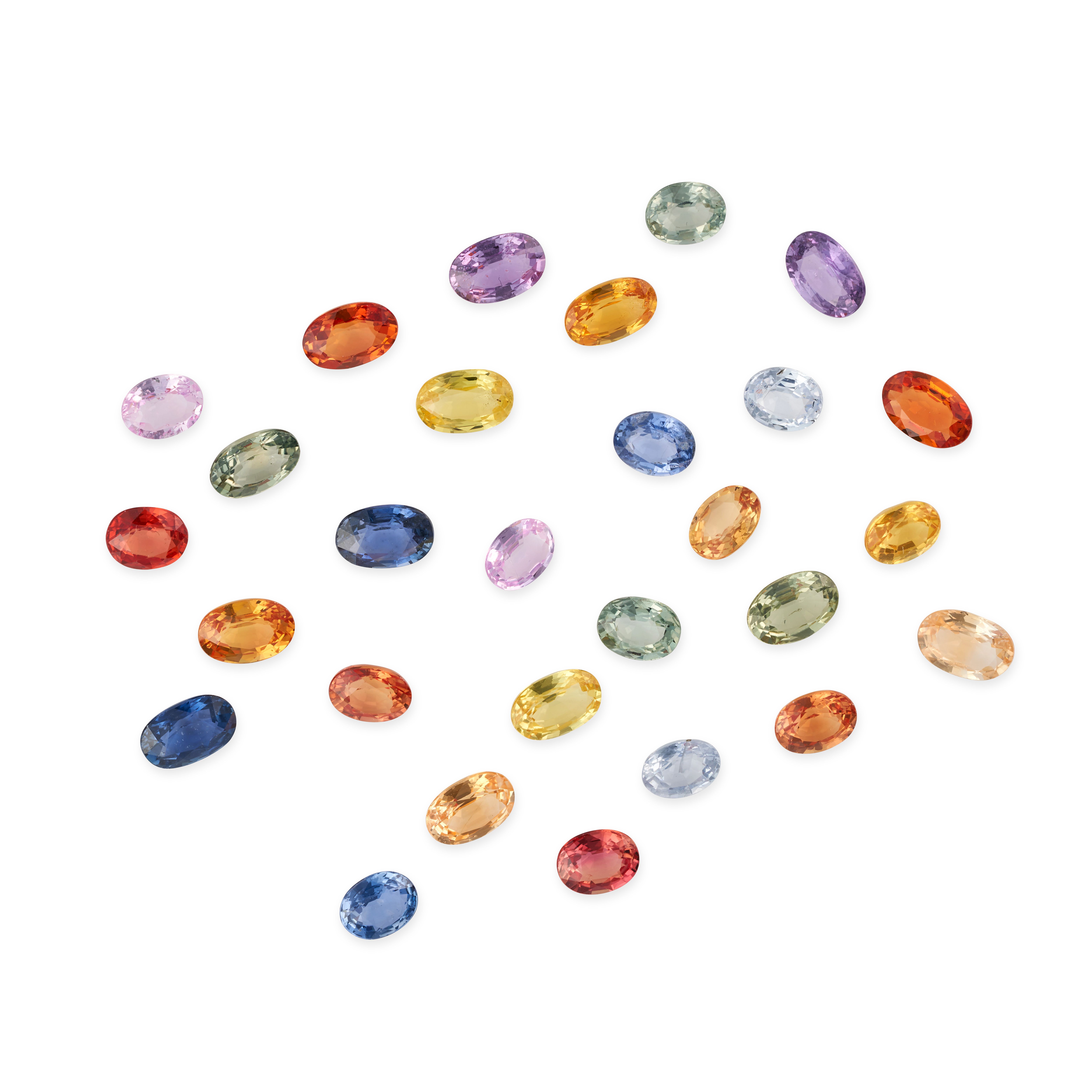 A COLLECTION OF UNMOUNTED MULTICOLOUR SAPPHIRES oval cut, including blue, orange, pink, purple, y...