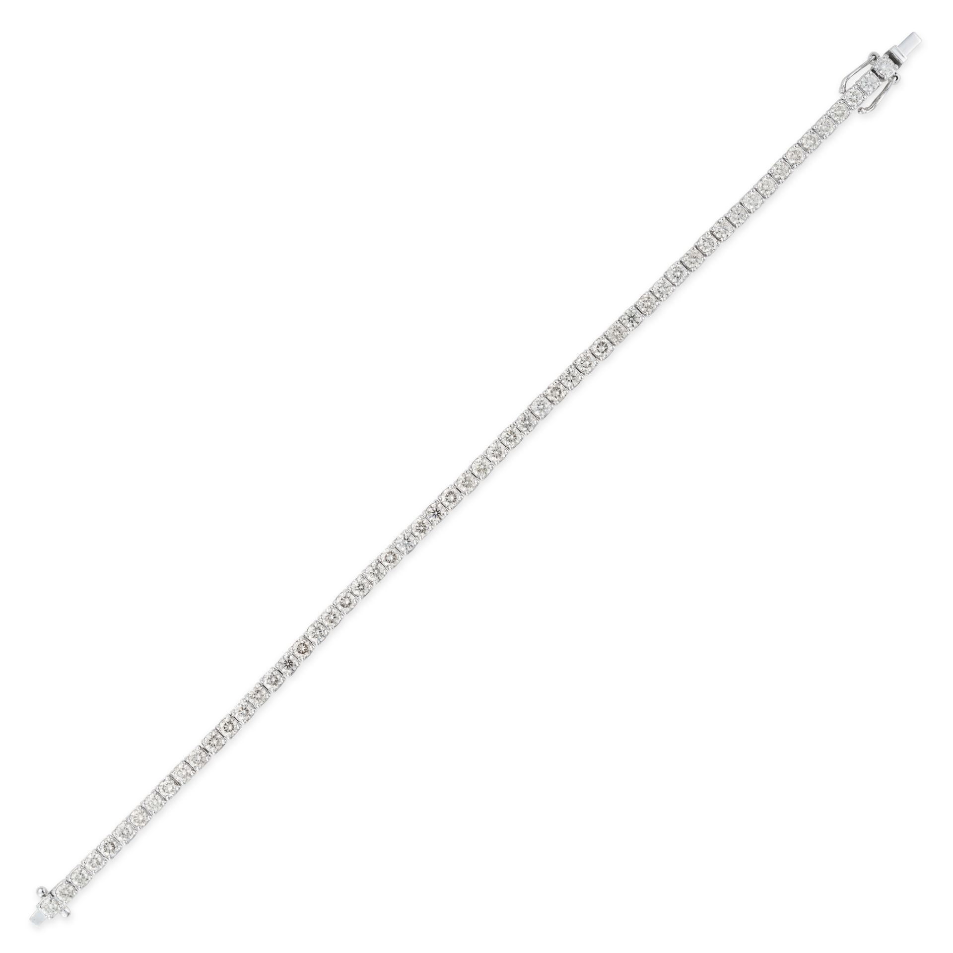 A DIAMOND LINE BRACELET comprising a row of fifty seven round brilliant cut diamonds, the diamond...