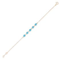 A RECONSTITUTED TURQUOISE BRACELET comprising a trace chain set with five oval cabochon reconstit...