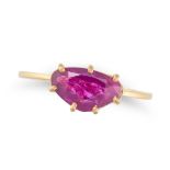 A BURMA NO HEAT RUBY RING set with a fancy cut ruby of 2.61 carats, stamped 22K916, size M / 6.25...