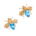 NO RESERVE - A PAIR OF BLUE TOPAZ AND CITRINE BEE BROOCHES each in identical design, set with a r...