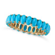 A TURQUOISE ETERNITY RING set all around with a row of oval cabochon turquoise, stamped 18K, size...
