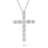 TIFFANY & CO., A DIAMOND CROSS PENDANT NECKLACE in platinum, the pendant designed as a cross set ...