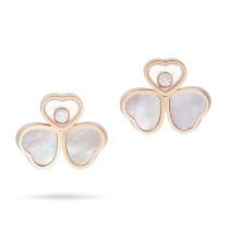 CHOPARD, A PAIR OF MOTHER OF PEARL AND DIAMOND HAPPY HEARTS WINGS EARRINGS each comprising a free...