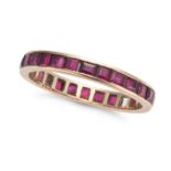 NO RESERVE - A RUBY ETERNITY RING set all around with a row of square step cut rubies, one stone ...