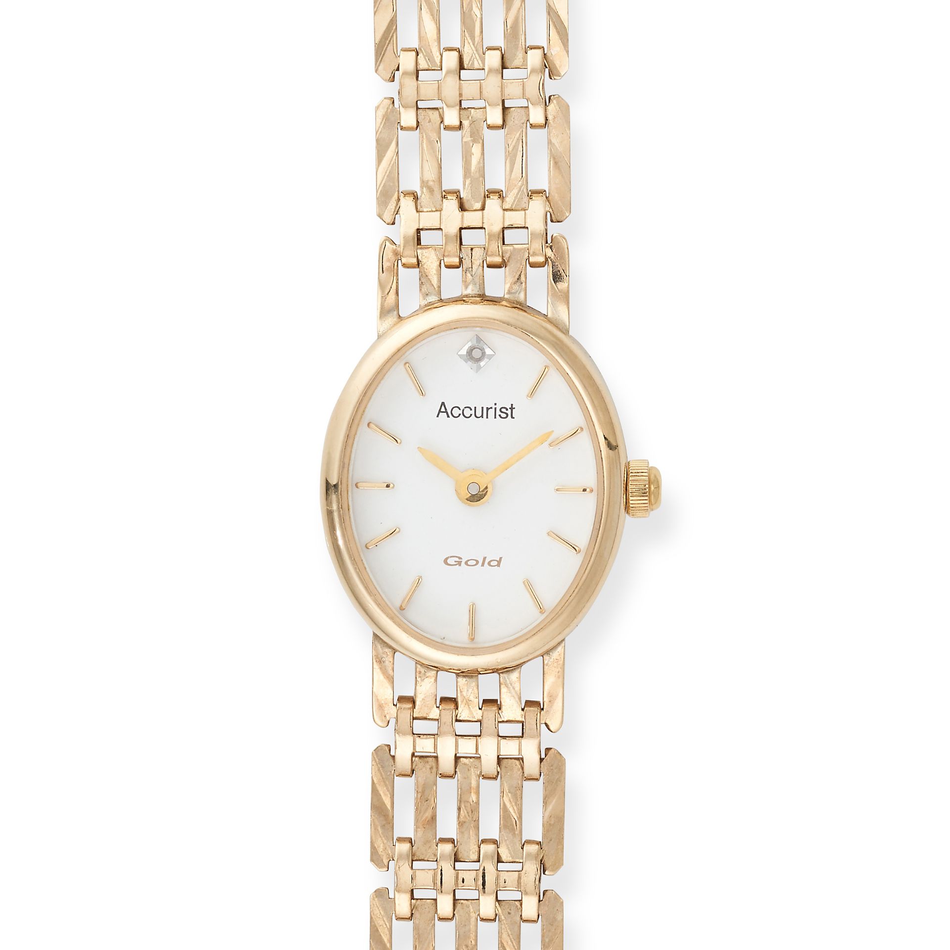 NO RESERVE - ACCURIST, A LADIES WRISTWATCH in 9ct yellow gold, oval case surrounding a white dial...