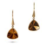 A PAIR OF SMOKEY QUARTZ DROP EARRINGS each suspending a fancy cut smokey quartz drop, stamped 18K...