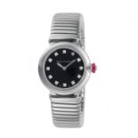 BULGARI, A LUCEA LADIES WRISTWATCH ref. LU28S in stainless steel, smooth bezel surrounding a blac...