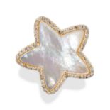 A MOTHER OF PEARL AND DIAMOND STAR RING designed as a star set with mother of pearl, in a border ...