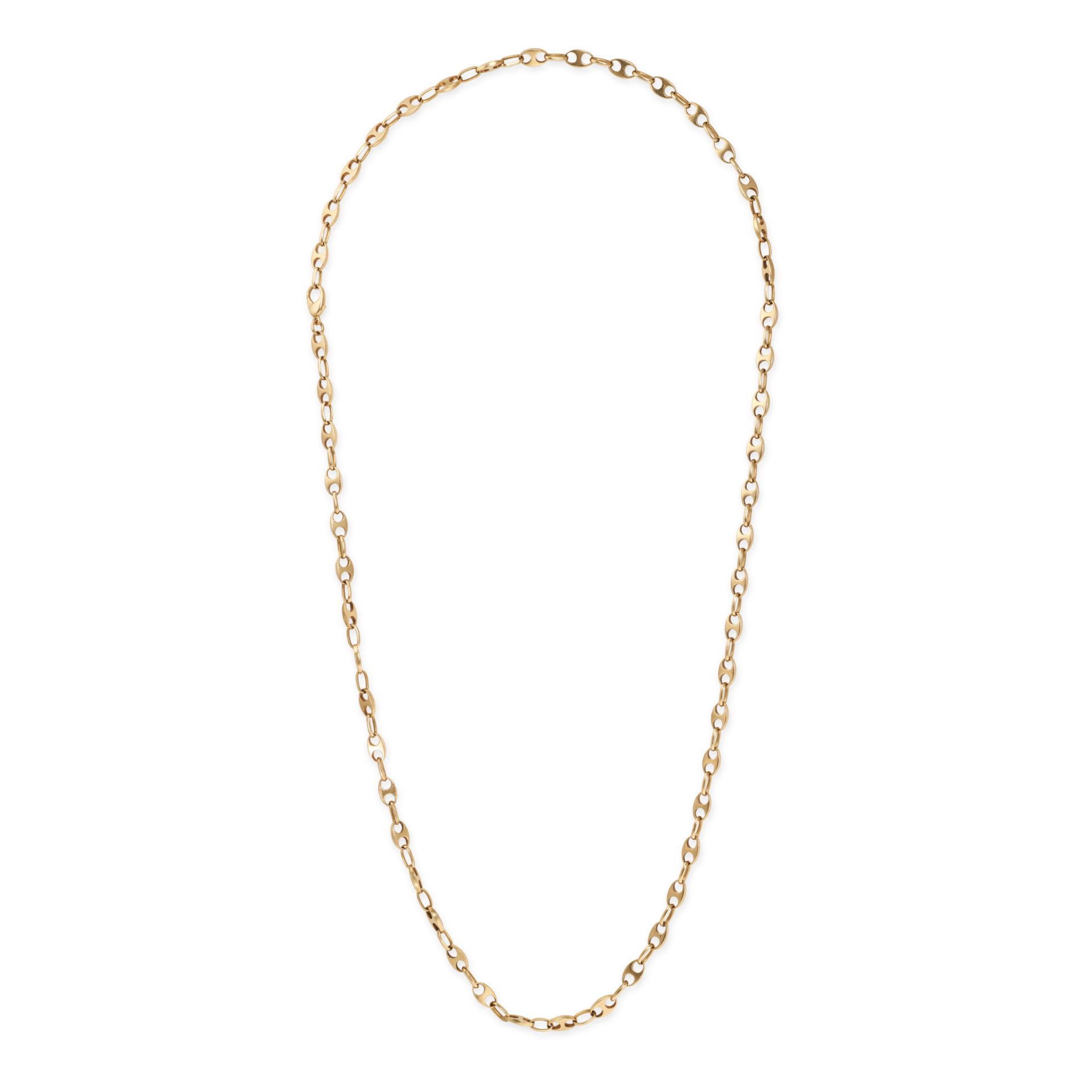 A MARINER LINK CHAIN NECKLACE comprising a row of mariner links, no assay marks, 76.0cm, 43.9g.